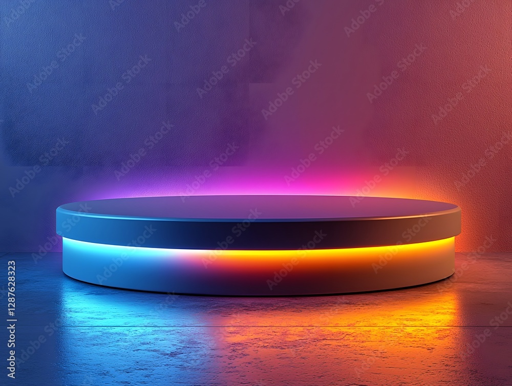 Canvas Prints floating glowing round pedestal with neutral gradient background for futuristic product presentation