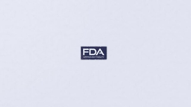 FDA REGISTERED FACILITY IN RECTANGLE ANIMATED STAMP ON PAPER IN BLUE INK