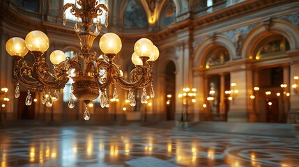 Obraz premium Elegant Crystal Chandelier in a Grand Ballroom with Warm Lighting