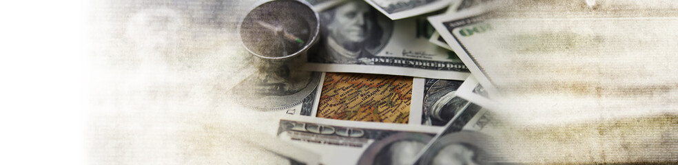 Banner for design. Ukrain map of Europe. American financial military assistance. Ukraine crisis and...