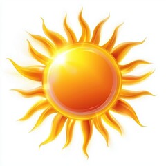 Bright sun with rays isolated on white background
