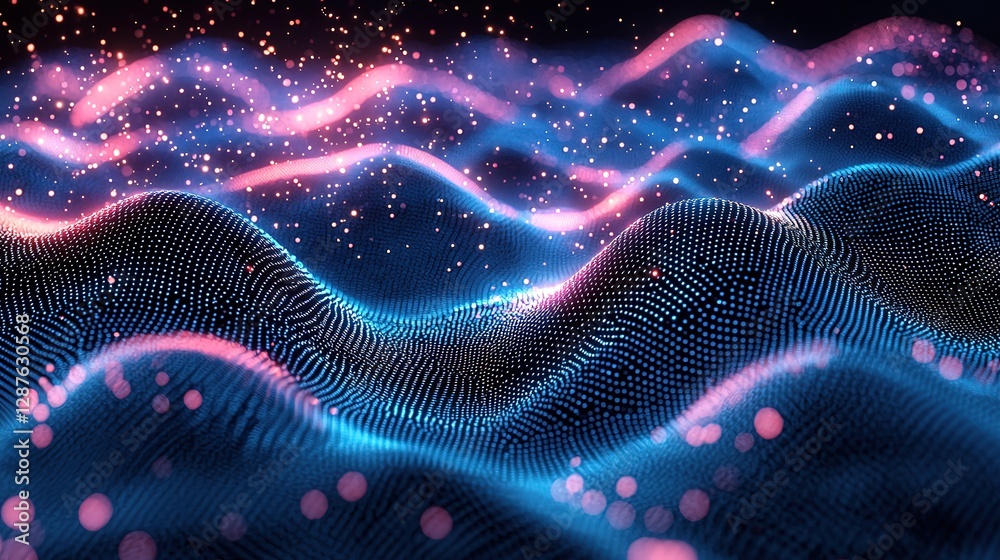 Poster data of crypto waves. 3d illustration of wavy lines in the information code field. data flow cyber c