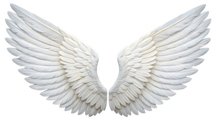 White Feathered Wings Spread Out Against Plain Background