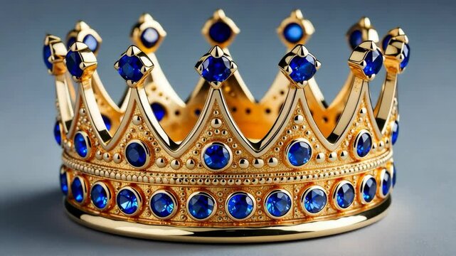 Majestic Gold Crown with Sapphire Jewels, Royalty, Elegance and Power Symbolizing Leadership, Achievement and Success