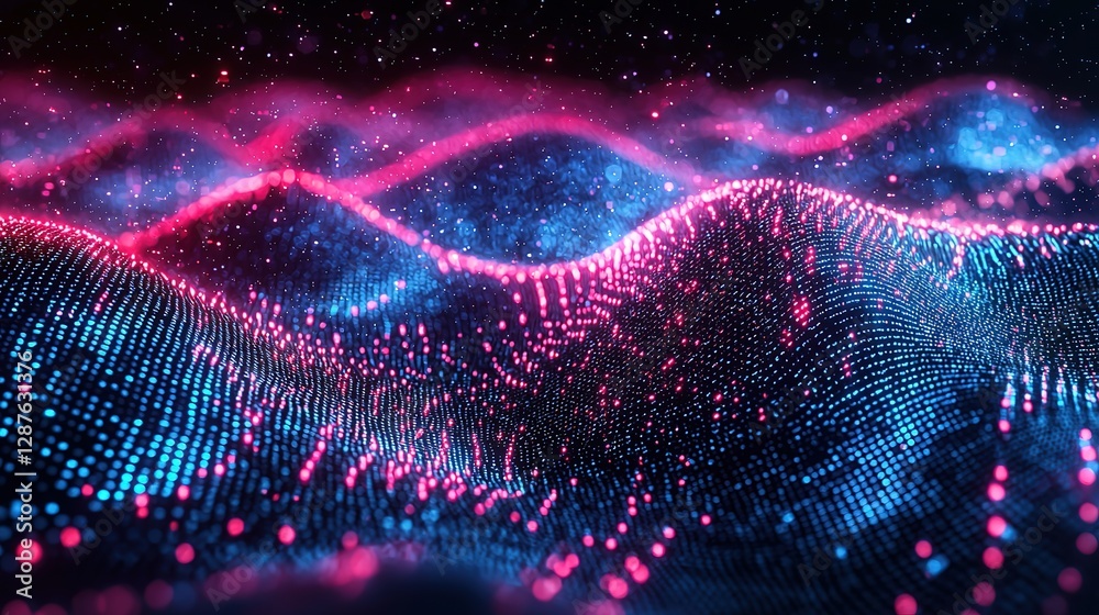 Poster data of crypto waves. 3d illustration of wavy lines in the information code field. data flow cyber c