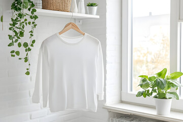 White Shirt Hanging, Plants, Window View
