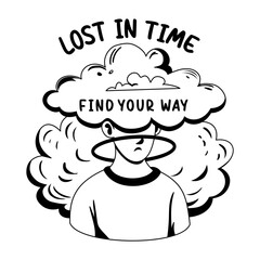 Lost mind character illustration in glyph style 