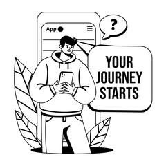 A glyph illustration of a character searching query on mobile app 