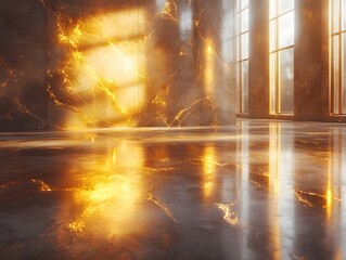 Glowing Mirrored Surface Reflecting Soft Golden Light   Luxurious Polished Backdrop for Product Presentation