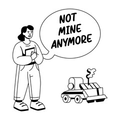 A glyph illustration of a character throwing her old toy 