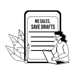 A glyph illustration of character checking saved drafts 