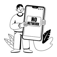 A glyph illustration of a character with no network on mobile 