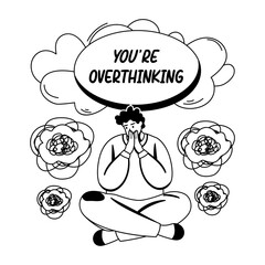 Overthinking character illustration in glyph style 