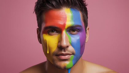 Creative expression through vibrant face painting during a contemporary art event. Generative AI