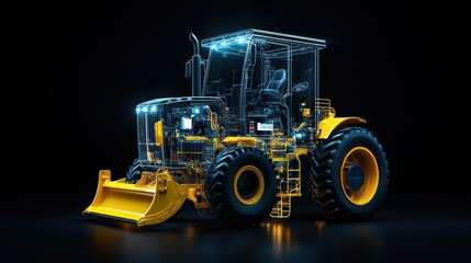 Heavy Duty Tractor: A detailed, transparent illustration of a heavy-duty tractor, showcasing its robust engineering, powerful design, and intricate internal components.