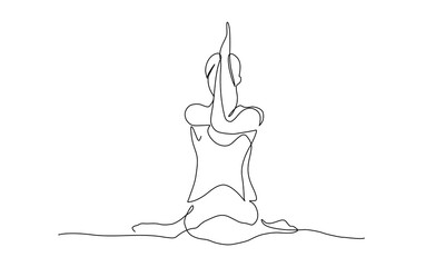Yoga in one continuous line drawing. One line poster. Outline Yoga closed Pose. For interior design and presentations. Vector illustration.