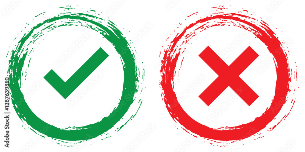 Canvas Prints hand drawn checklist symbols. green check mark and red cross mark vector icons.