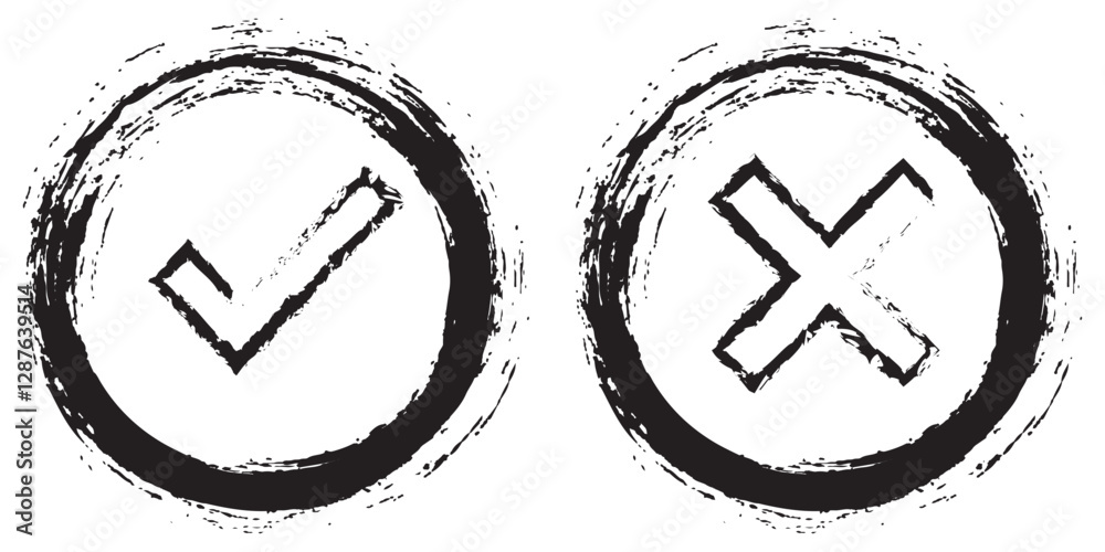 Wall mural check mark and red cross mark icon set. isolated tick and cross symbols, checklist signs. checkmark 