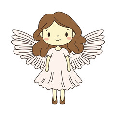Cheerful Beautiful Cute Winged Little Girl Angel Fantasy Cartoon Character in Heaven