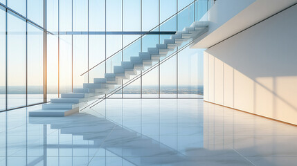 Obraz premium Minimalist Foyer with Glass Staircase 