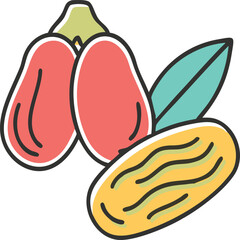 Jujube Fruit Illustration with Leaf and Date on Black Background