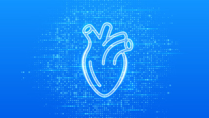 Heart icon. Cardiology concept. Human heart anatomy organ. Healthcare. Treatment of heart disease. World health day. Blue medical background made with cross shape symbol. Vector illustration.