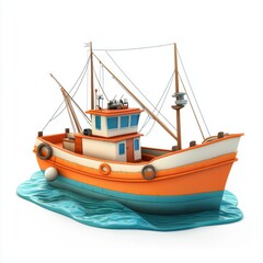 Fishing boat on the sea isolated on white background