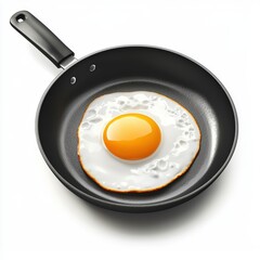 Frying pan with a fried egg isolated on white background