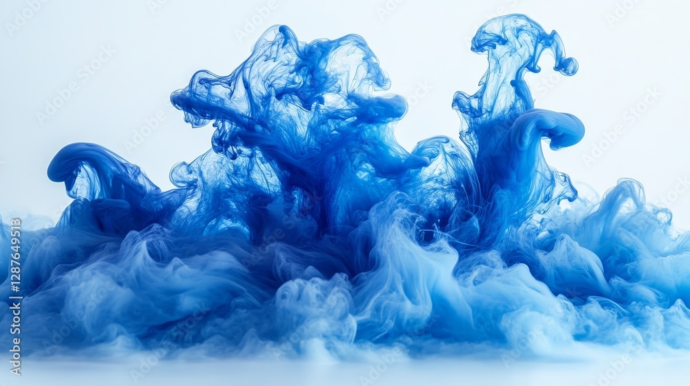 Aufkleber Blue and white ink swirling underwater creating abstract cloud of color in motion. Artistic expression and creativity concept