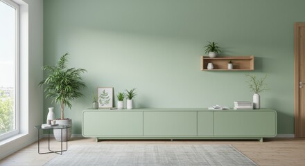 Fototapeta premium Minimalist Living Space with a Green Touch