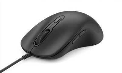 Black wired computer mouse on white background for office use