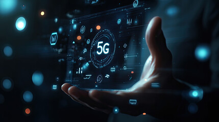 5G Technology Futuristic Interface in Hand, Digital Innovation