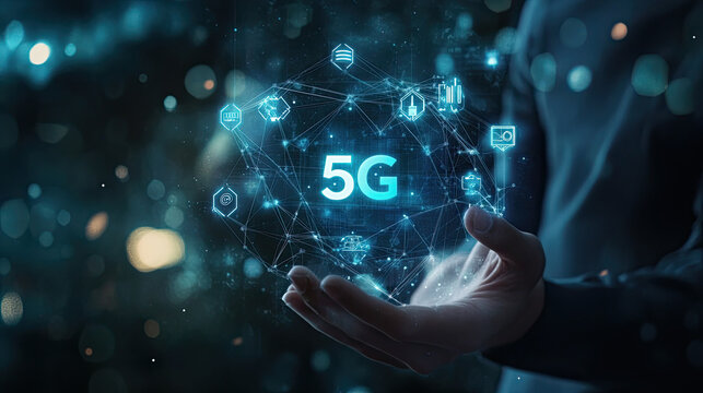 5G Technology Hand Holding Futuristic Network Globe, Digital Transformation