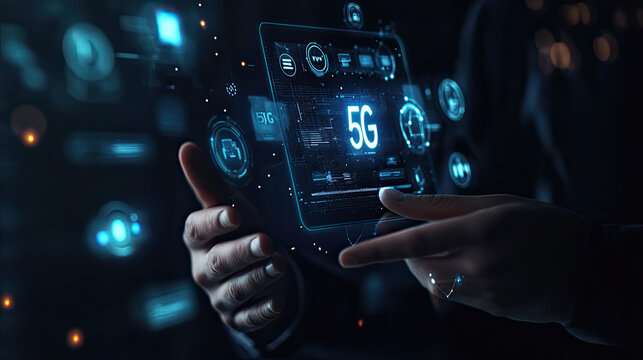 5G Technology Futuristic Interface Design on Tablet Display