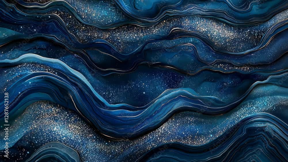 Poster mesmerizing abstract waves with dynamic flow and sparkling textures in blue hue
