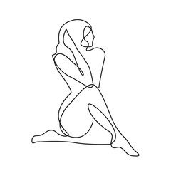 Woman Sitting Pose Continuous One Line Drawing. Female Body Simple Linear Style. Abstract Female Body in Editable Stroke. Doodle Contour Vector Illustration