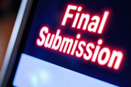 vote final concept. Final submission displayed in bold red text, emphasizing urgency on a digital screen.