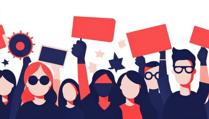 vote final concept. Crowd of diverse individuals holding blank signs, symbolizing protest or activism in a colorful illustrated style.