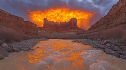 Fototapeta premium Fiery Sunset Over Canyon River