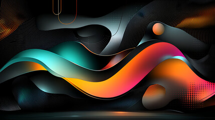 A colorful, abstract painting with a black background. generated using AI