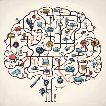 A mind map illustrating executive function, with interconnected concepts like planning and decision-making
