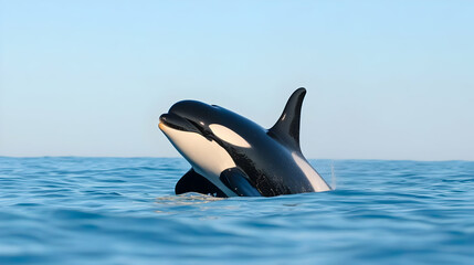 Orca breaching ocean surface, wildlife photography, marine mammal