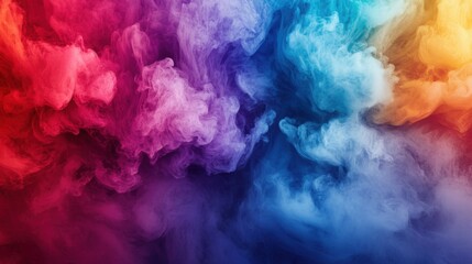 Fototapeta premium Color harmony concept. A vibrant blend of colorful smoke swirls, creating a mesmerizing abstract pattern of reds, blues, and yellows.