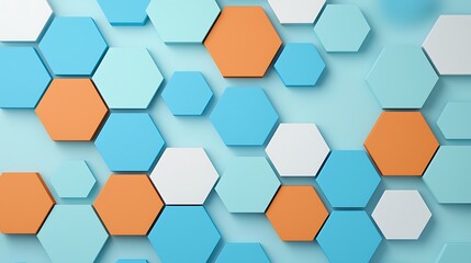 Naklejka premium Abstract Pattern of Colorful Hexagons and Circles in Blue, Orange, and White on Light Background