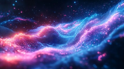 A pixel wave chart glowing in vibrant hues of cyan and magenta, smooth dynamic flow symbolizing financial market fluctuations, intricate pixelated patterns forming abstract visuals,