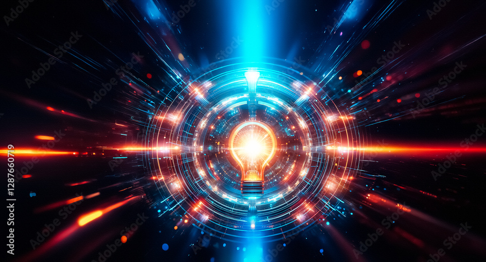 Fototapete abstract glowing circle with blue and orange lights on a black background. futuristic and abstract s