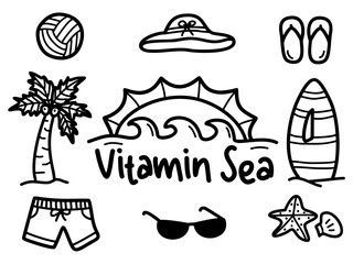 Hand-Drawn Of Vitamin Sea Doodle Set Icons Vector