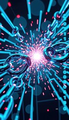 Fototapeta premium Futuristic Digital Chain Breaking with Vibrant Neon Background