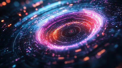 Obraz premium A swirling vortex chart glowing with vibrant color gradients, smooth dynamic curves representing financial data flow, radiant hues of teal, purple, and magenta blending seamlessly,