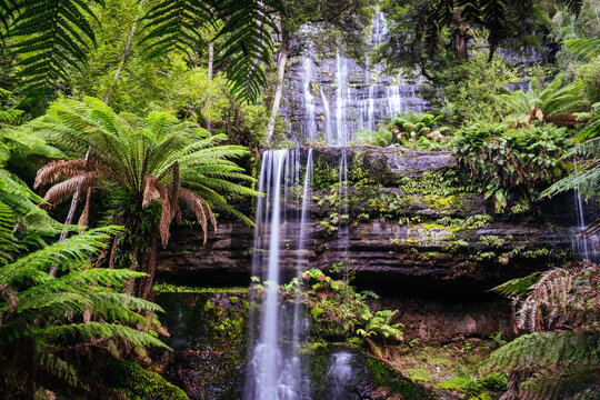 The majestic Russell Falls in Mt Field National Park on a cold spring afternoon in Tasmania
